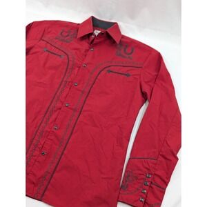 Ace Of Diamond Men's Small Rodeo Red Pearl Snap Western Cowboy Embroidered Shirt